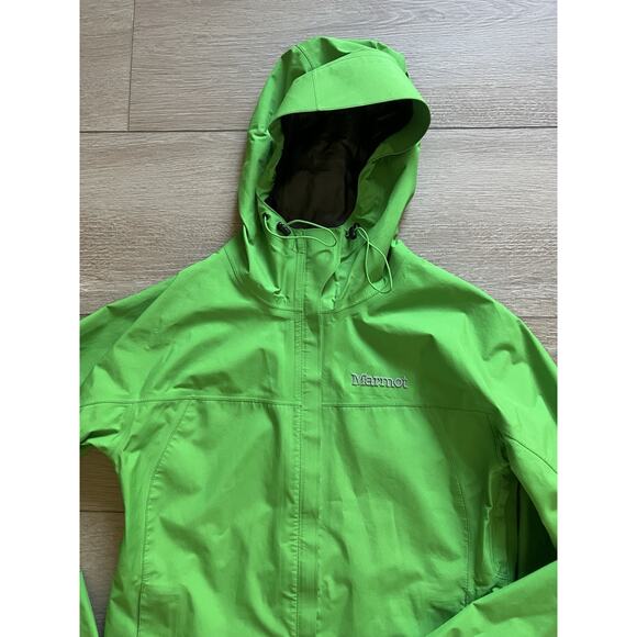 Marmot Women’s Hard Shell Rain Jacket Hooded Zip Front Pockets Green Size S - Picture 2 of 5